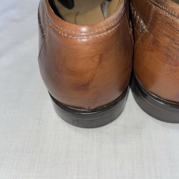 Brass Boot Dress Shoes Mens Size 12 M Brown Leather Criss Cross Toe Slip On - Picture 11 of 12
